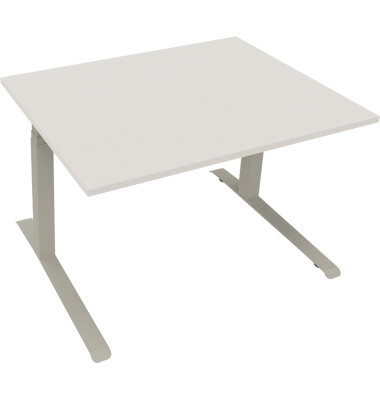 Sitz-Steh-Schreibtisch All in One, elektrisch h&ouml;henverstellbar, 64,5-127,5cm (H), 120x90cm (BxT), rechteckig, wei&szlig; / silberalumi