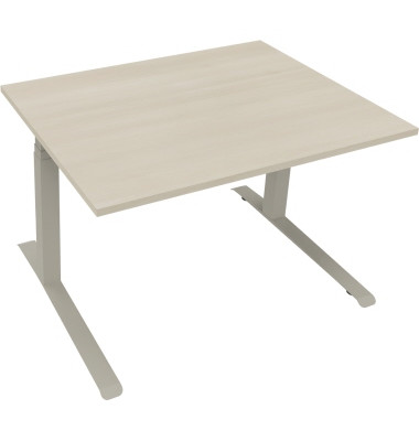 Sitz-Steh-Schreibtisch All in One, elektrisch höhenverstellbar, 64,5-127,5cm (H), 120x90cm (BxT), rechteckig, akazie hell / silb Sitz-Steh-Schreibtisch All in One, elektrisch höhenverstellbar, 64,5-127,5cm (H), 120x90cm (BxT), rechteckig, akazie hell / silb