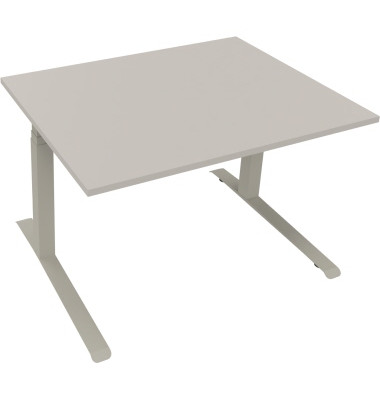 Sitz-Steh-Schreibtisch All in One, elektrisch h&ouml;henverstellbar, 64,5-127,5cm (H), 120x90cm (BxT), rechteckig, lichtgrau / silber