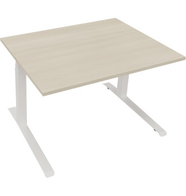 Sitz-Steh-Schreibtisch All in One, elektrisch h&ouml;henverstellbar, 64,5-127,5cm (H), 120x90cm (BxT), rechteckig, akazie hell / wei&szlig;