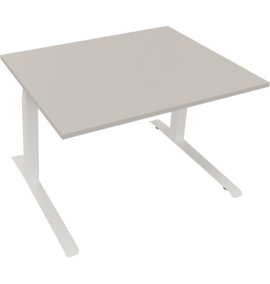 Sitz-Steh-Schreibtisch All in One, elektrisch h&ouml;henverstellbar, 64,5-127,5cm (H), 120x90cm (BxT), rechteckig, lichtgrau / wei&szlig;