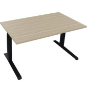 Sitz-Steh-Schreibtisch All in One, elektrisch höhenverstellbar, 64,5-127,5cm (H), 140x80cm (BxT), rechteckig, eiche natur / anthrazit metallic