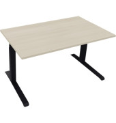 Sitz-Steh-Schreibtisch All in One, elektrisch höhenverstellbar, 64,5-127,5cm (H), 140x80cm (BxT), rechteckig, akazie hell / anthrazit metallic