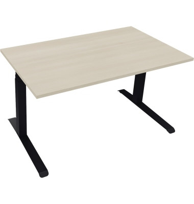 Sitz-Steh-Schreibtisch All in One, elektrisch h&ouml;henverstellbar, 64,5-127,5cm (H), 140x80cm (BxT), rechteckig, akazie hell / anth