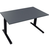 Sitz-Steh-Schreibtisch All in One, elektrisch höhenverstellbar, 64,5-127,5cm (H), 140x80cm (BxT), rechteckig, lavagrau / anthrazit metallic