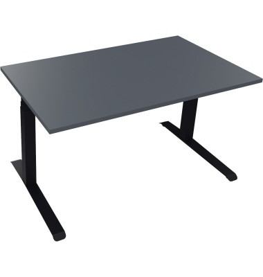 Sitz-Steh-Schreibtisch All in One, elektrisch h&ouml;henverstellbar, 64,5-127,5cm (H), 140x80cm (BxT), rechteckig, lavagrau / anthraz