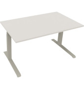 Sitz-Steh-Schreibtisch All in One, elektrisch höhenverstellbar, 64,5-127,5cm (H), 140x80cm (BxT), rechteckig, weiß / silberaluminium