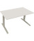 Sitz-Steh-Schreibtisch All in One, elektrisch höhenverstellbar, 64,5-127,5cm (H), 140x80cm (BxT), rechteckig, weiß / silberalumi