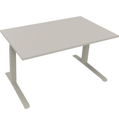 Sitz-Steh-Schreibtisch All in One, elektrisch höhenverstellbar, 64,5-127,5cm (H), 140x80cm (BxT), rechteckig, lichtgrau / silber