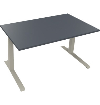 Sitz-Steh-Schreibtisch All in One, elektrisch höhenverstellbar, 64,5-127,5cm (H), 140x80cm (BxT), rechteckig, lavagrau / silbera