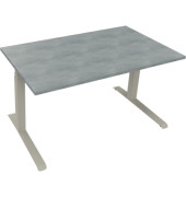 Sitz-Steh-Schreibtisch All in One, elektrisch höhenverstellbar, 64,5-127,5cm (H), 140x80cm (BxT), rechteckig, beton hell / silbe