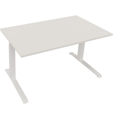 Sitz-Steh-Schreibtisch All in One, elektrisch höhenverstellbar, 64,5-127,5cm (H), 140x80cm (BxT), rechteckig, weiß / weiß