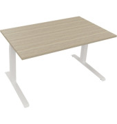 Sitz-Steh-Schreibtisch All in One, elektrisch höhenverstellbar, 64,5-127,5cm (H), 140x80cm (BxT), rechteckig, eiche natur / weiß