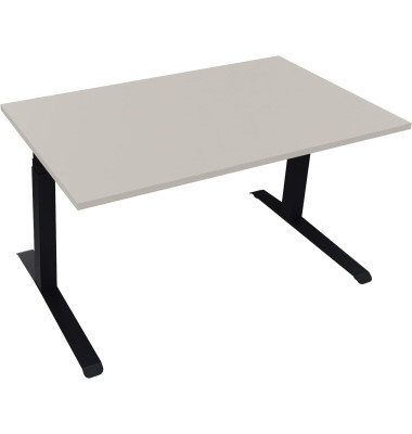 Sitz-Steh-Schreibtisch All in One, elektrisch h&ouml;henverstellbar, 64,5-127,5cm (H), 140x80cm (BxT), rechteckig, lichtgrau / wei&szlig;