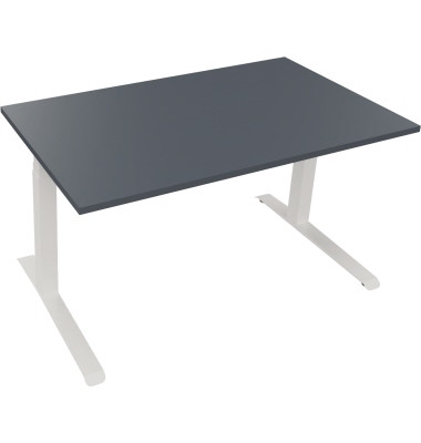 Sitz-Steh-Schreibtisch All in One, elektrisch höhenverstellbar, 64,5-127,5cm (H), 140x80cm (BxT), rechteckig, lavagrau / weiß