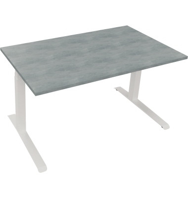 Sitz-Steh-Schreibtisch All in One, elektrisch h&ouml;henverstellbar, 64,5-127,5cm (H), 140x80cm (BxT), rechteckig, beton hell / wei&szlig;