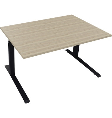 Sitz-Steh-Schreibtisch All in One, elektrisch höhenverstellbar, 64,5-127,5cm (H), 140x90cm (BxT), rechteckig, eiche natur / anth