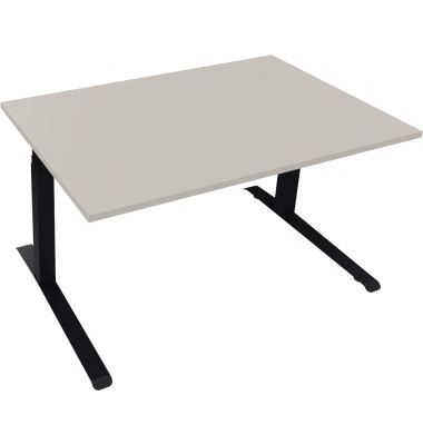 Sitz-Steh-Schreibtisch All in One, elektrisch höhenverstellbar, 64,5-127,5cm (H), 140x90cm (BxT), rechteckig, lichtgrau / anthra