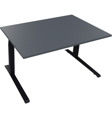Sitz-Steh-Schreibtisch All in One, elektrisch höhenverstellbar, 64,5-127,5cm (H), 140x90cm (BxT), rechteckig, lavagrau / anthraz