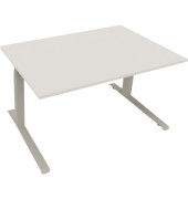 Sitz-Steh-Schreibtisch All in One, elektrisch höhenverstellbar, 64,5-127,5cm (H), 140x90cm (BxT), rechteckig, weiß / silberalumi