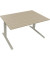 Sitz-Steh-Schreibtisch All in One, elektrisch höhenverstellbar, 64,5-127,5cm (H), 140x90cm (BxT), rechteckig, eiche natur / silb