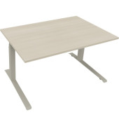 Sitz-Steh-Schreibtisch All in One, elektrisch höhenverstellbar, 64,5-127,5cm (H), 140x90cm (BxT), rechteckig, akazie hell / silberaluminium