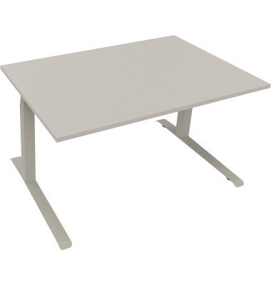 Sitz-Steh-Schreibtisch All in One, elektrisch höhenverstellbar, 64,5-127,5cm (H), 140x90cm (BxT), rechteckig, lichtgrau / silber