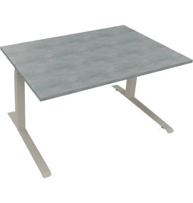 Sitz-Steh-Schreibtisch All in One, elektrisch höhenverstellbar, 64,5-127,5cm (H), 140x90cm (BxT), rechteckig, beton hell / silbe