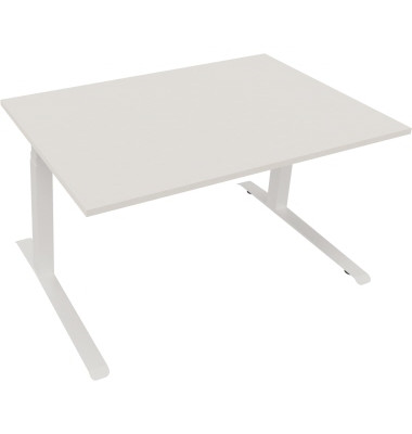 Sitz-Steh-Schreibtisch All in One, elektrisch höhenverstellbar, 64,5-127,5cm (H), 140x90cm (BxT), rechteckig, weiß / weiß