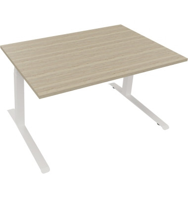 Sitz-Steh-Schreibtisch All in One, elektrisch höhenverstellbar, 64,5-127,5cm (H), 140x90cm (BxT), rechteckig, eiche natur / weiß