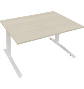 Sitz-Steh-Schreibtisch All in One, elektrisch höhenverstellbar, 64,5-127,5cm (H), 140x90cm (BxT), rechteckig, akazie hell / weiß