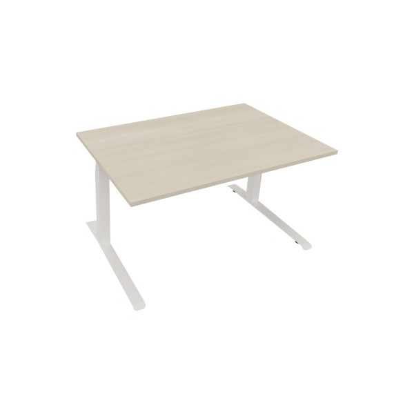 4003969083806 - Sitz-Steh-Schreibtisch All in One elektrisch höhenverstellbar 645-1275cm (H) 140x90cm (BxT) rechteckig akazie hell   weiß