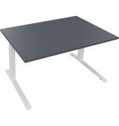 Sitz-Steh-Schreibtisch All in One, elektrisch höhenverstellbar, 64,5-127,5cm (H), 140x90cm (BxT), rechteckig, lavagrau / weiß