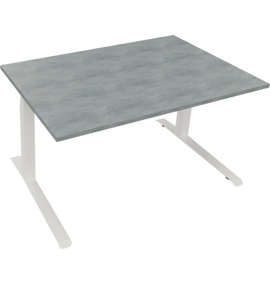 Sitz-Steh-Schreibtisch All in One, elektrisch höhenverstellbar, 64,5-127,5cm (H), 140x90cm (BxT), rechteckig, beton hell / weiß