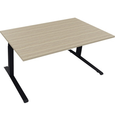 Sitz-Steh-Schreibtisch All in One, elektrisch höhenverstellbar, 64,5-127,5cm (H), 160x90cm (BxT), rechteckig, eiche natur / anth
