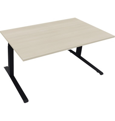 Sitz-Steh-Schreibtisch All in One, elektrisch höhenverstellbar, 64,5-127,5cm (H), 160x90cm (BxT), rechteckig, akazie hell / anth