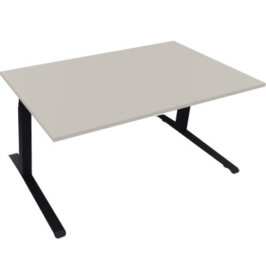 Sitz-Steh-Schreibtisch All in One, elektrisch höhenverstellbar, 64,5-127,5cm (H), 160x90cm (BxT), rechteckig, lichtgrau / anthra