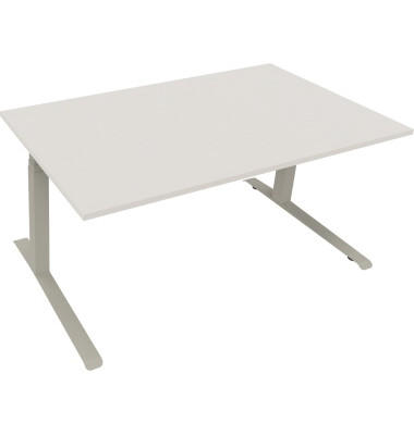 Sitz-Steh-Schreibtisch All in One, elektrisch h&ouml;henverstellbar, 64,5-127,5cm (H), 160x90cm (BxT), rechteckig, wei&szlig; / silberalumi