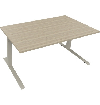 Sitz-Steh-Schreibtisch All in One, elektrisch h&ouml;henverstellbar, 64,5-127,5cm (H), 160x90cm (BxT), rechteckig, eiche natur / silb