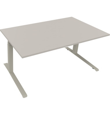 Sitz-Steh-Schreibtisch All in One, elektrisch h&ouml;henverstellbar, 64,5-127,5cm (H), 160x90cm (BxT), rechteckig, lichtgrau / silber