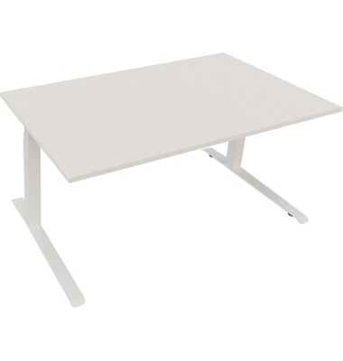 Sitz-Steh-Schreibtisch All in One, elektrisch h&ouml;henverstellbar, 64,5-127,5cm (H), 160x90cm (BxT), rechteckig, wei&szlig; / wei&szlig;