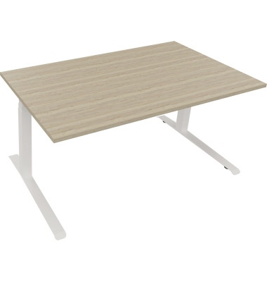 Sitz-Steh-Schreibtisch All in One, elektrisch h&ouml;henverstellbar, 64,5-127,5cm (H), 160x90cm (BxT), rechteckig, eiche natur / wei&szlig;