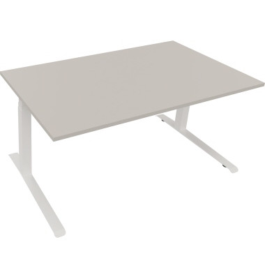 Sitz-Steh-Schreibtisch All in One, elektrisch höhenverstellbar, 64,5-127,5cm (H), 160x90cm (BxT), rechteckig, lichtgrau / weiß Sitz-Steh-Schreibtisch All in One, elektrisch höhenverstellbar, 64,5-127,5cm (H), 160x90cm (BxT), rechteckig, lichtgrau / weiß