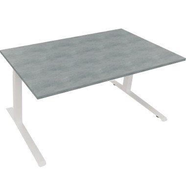 Sitz-Steh-Schreibtisch All in One, elektrisch h&ouml;henverstellbar, 64,5-127,5cm (H), 160x90cm (BxT), rechteckig, beton hell / wei&szlig;