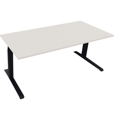 Sitz-Steh-Schreibtisch All in One, elektrisch h&ouml;henverstellbar, 64,5-127,5cm (H), 180x80cm (BxT), rechteckig, wei&szlig; / anthrazit m