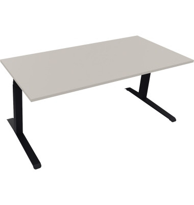 Sitz-Steh-Schreibtisch All in One, elektrisch h&ouml;henverstellbar, 64,5-127,5cm (H), 180x80cm (BxT), rechteckig, lichtgrau / anthra