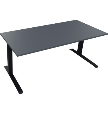 Sitz-Steh-Schreibtisch All in One, elektrisch h&ouml;henverstellbar, 64,5-127,5cm (H), 180x80cm (BxT), rechteckig, lavagrau / anthraz