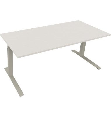 Sitz-Steh-Schreibtisch All in One, elektrisch höhenverstellbar, 64,5-127,5cm (H), 180x80cm (BxT), rechteckig, weiß / silberalumi