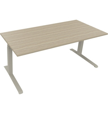 Sitz-Steh-Schreibtisch All in One, elektrisch höhenverstellbar, 64,5-127,5cm (H), 180x80cm (BxT), rechteckig, eiche natur / silb