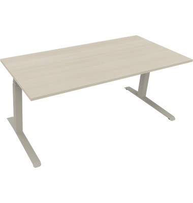 Sitz-Steh-Schreibtisch All in One, elektrisch h&ouml;henverstellbar, 64,5-127,5cm (H), 180x80cm (BxT), rechteckig, akazie hell / silb